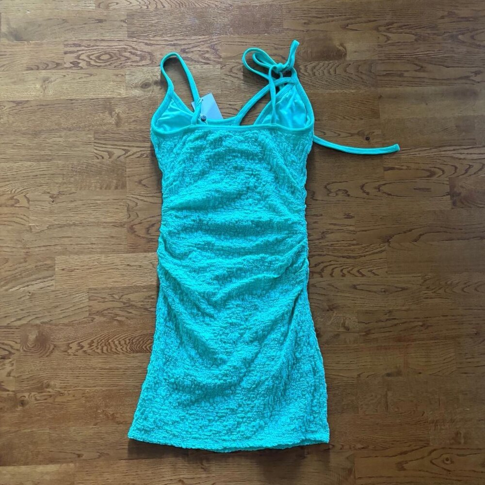 NWT Lovers and Friends mini mint green dress 👗 Texture Ruched Bodycon Cutout S - Picture 3 of 5